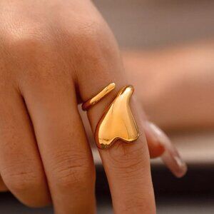 Modern Heart Wrap Ring | 18K Gold Plated | Adjustable Stainless Steel Design